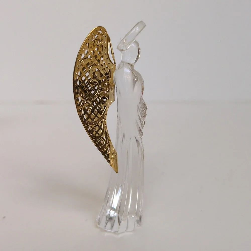 NIB Vtg Gorham Full Lead Crystal Angel Christmas Tree Ornament Gold‎ Metal Wings